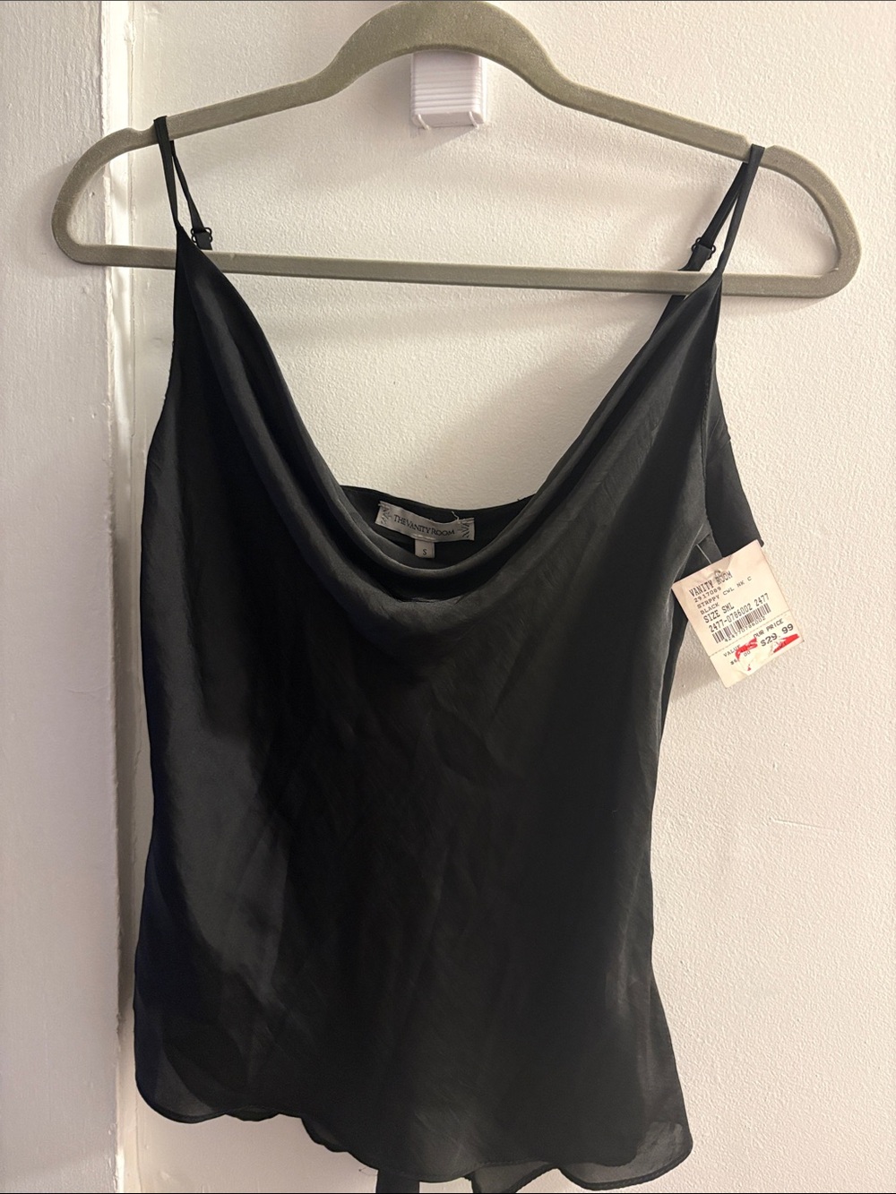 Cowl Neck Black Satin Tank Top